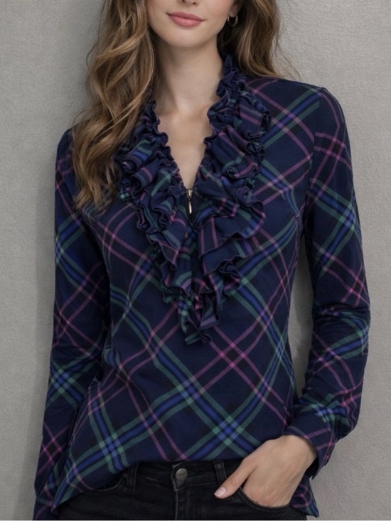 Ralph Lauren Tops - Ralph Lauren Navy Plaid Button-Front Shirt with Pink Accents